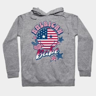 American Babe American Flag Retro Smiley Face Hoodie